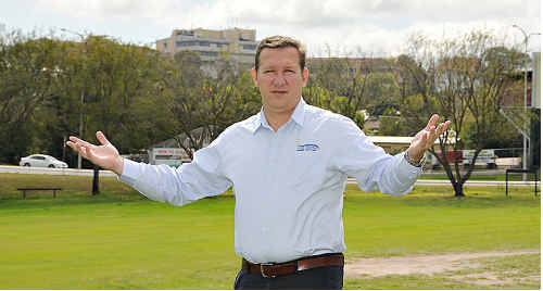 Member for Gympie David Gibson wants immediate action on the helipad at Archery Park so patients have safe transport from the Gympie General Hospital behind him. Member for Gympie David Gibson wants immediate action on the helipad at Archery Park so patients have safe transport from the Gympie General Hospital behind him.